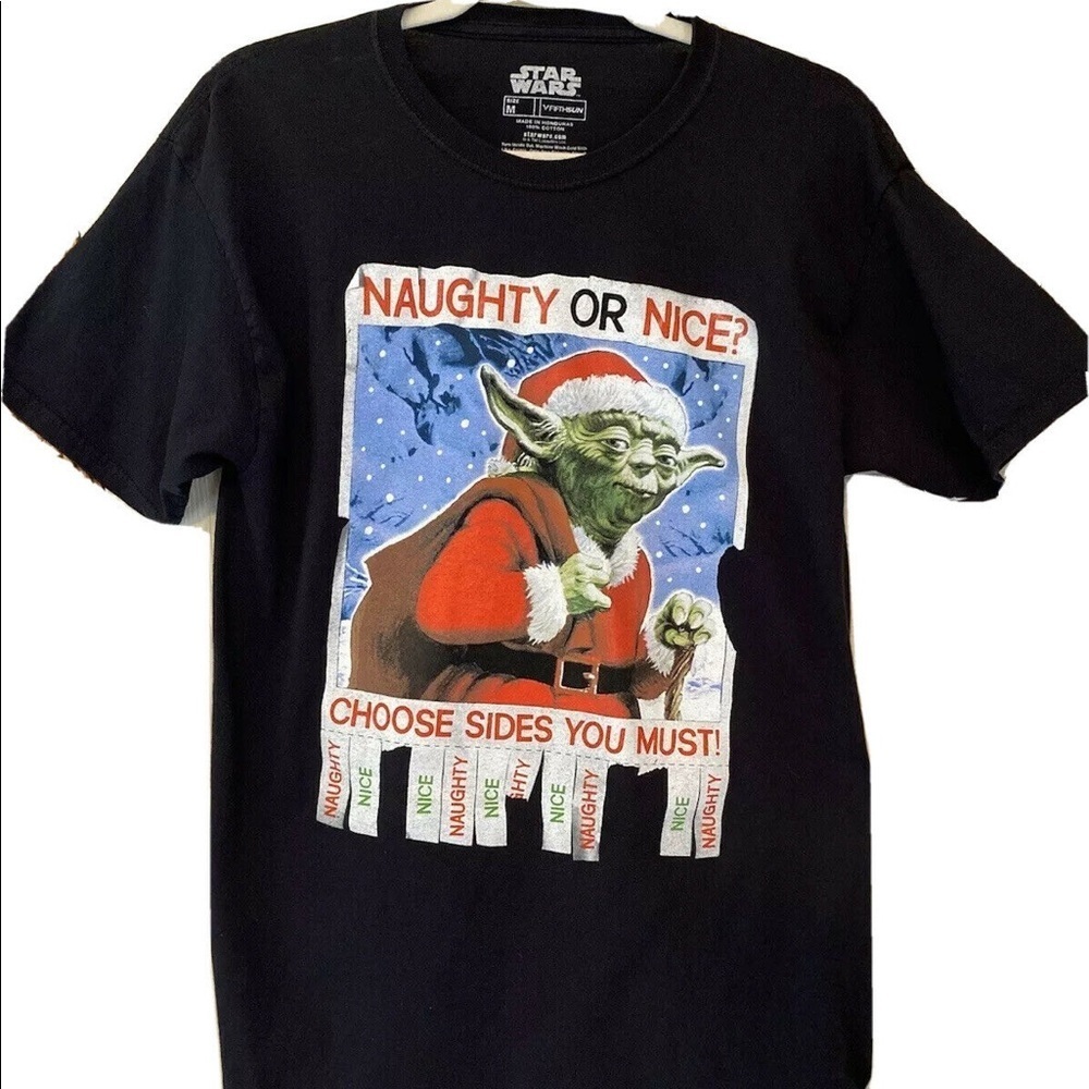 Fifth Sun Star War Christmas Santa Clause Yoda Naughty T-shirt